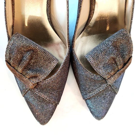 Stunning Stuart Weitzman Shimmery Pewter Silver Metallic Slingback Heels 5 6 EUC - Picture 8 of 12